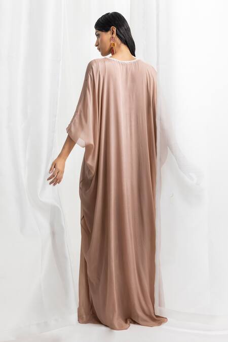 Seema Thukral_Pink Chiffon, Satin Crystals, Zari, Beads Placement Hand Embroidered Kaftan _Online_at_Aza_Fashions