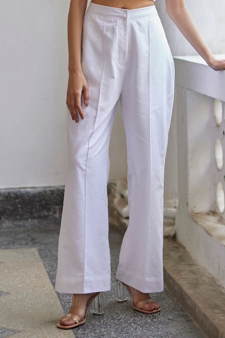 Off white cotton straight pants by Jalpa Shah | The Secret Label
