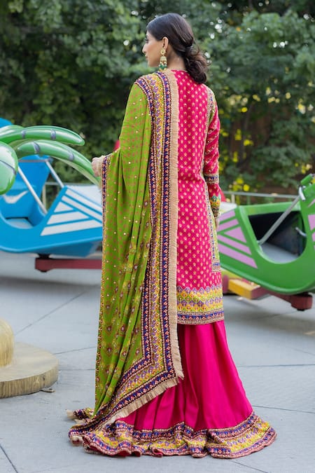 Shop Irrau By Samir Mantri Multi Color Chiffon, Chanderi Tassels, Floral Print Straight Kurta Set at Aza Fashions Shop_Irrau By Samir Mantri_Multi Color Chiffon, Chanderi Tassels, Floral Print Straight Kurta Set _at_Aza_Fashions