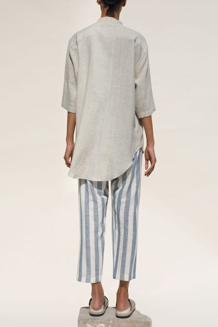 Shop Urvashi Kaur Off White Handloom Cotton Confulence Stripe Pattern Pant at Aza Fashions Shop_Urvashi Kaur_Off White Handloom Cotton Confulence Stripe Pattern Pant _at_Aza_Fashions