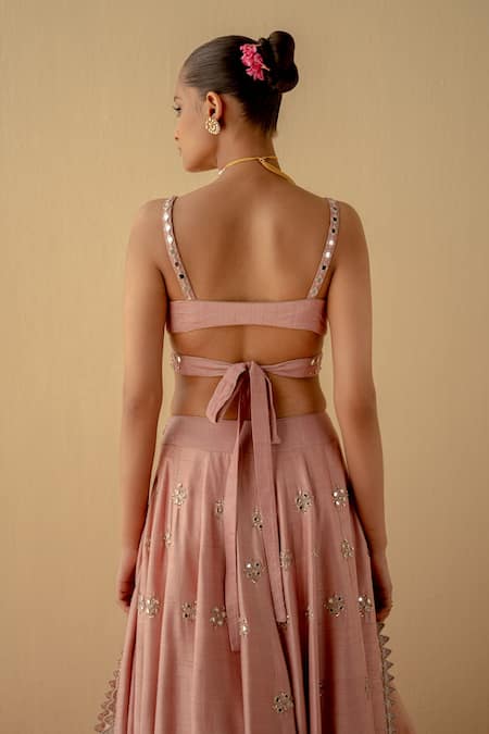 Mint Blush Embroidered Pink Lehenga Set 