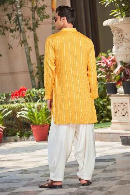 Shop Bohame Yellow Georgette, Cotton, Nireka Chikankari Embroidered Short Kurta With Salwar at Aza Fashions Shop_Bohame_Yellow Georgette, Cotton, Nireka Chikankari Embroidered Short Kurta With Salwar_at_Aza_Fashions
