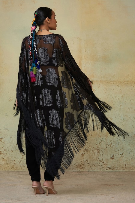 Shop Style Junkiie Black Paisley Patterned Fringed Cape at Aza Fashions Shop_Style Junkiie_Black Paisley Patterned Fringed Cape _at_Aza_Fashions