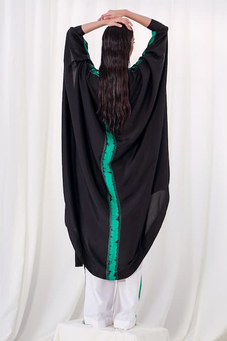 Shop AK-OK Black Cotton Tassels V-neck Shibori Pattern Angrakha And Trouser Set at Aza Fashions Shop_AK-OK_Black Cotton Tassels V-neck Shibori Pattern Angrakha And Trouser Set _at_Aza_Fashions