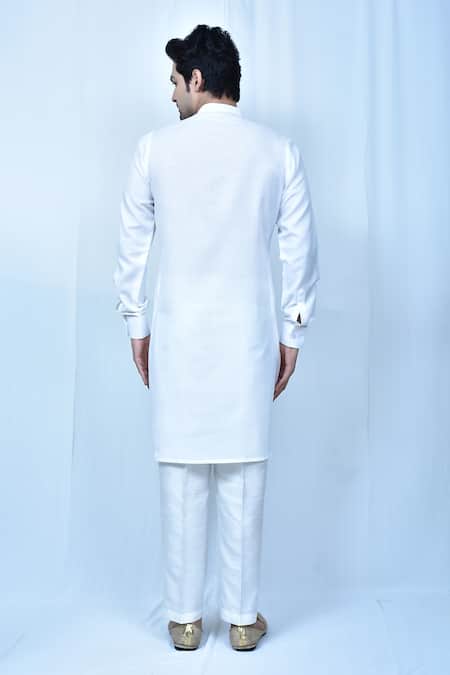 Shop_Arihant Rai Sinha_White Linen, Cotton, Silk Kurta Set_at_Aza_Fashions