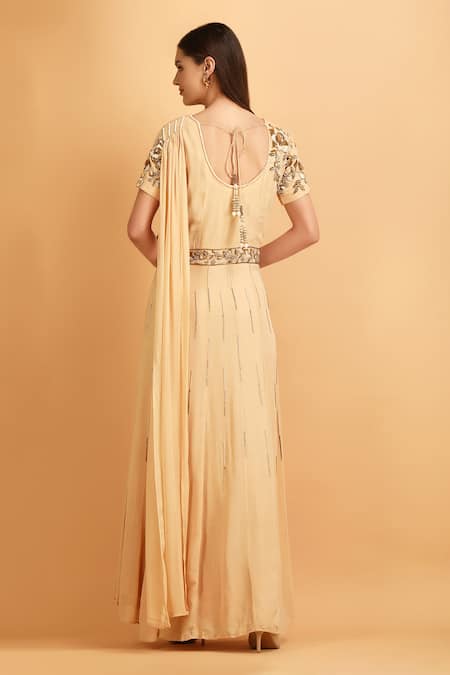 Label Ivish Pearl Embroidered Draped Anarkali Gown 