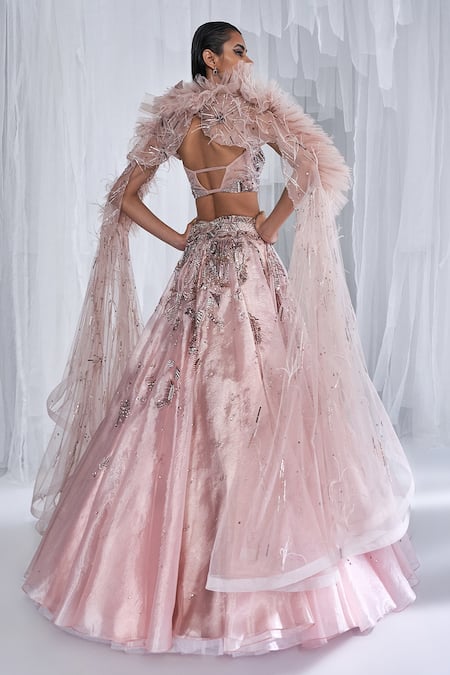 Dolly J Harvest Gold Embroidered Lehenga Set With Cape 