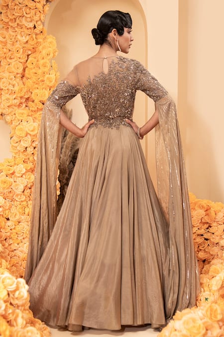 Adi By Aditya Khandelwl Split Sleeve Embroidered Bodice Gown 