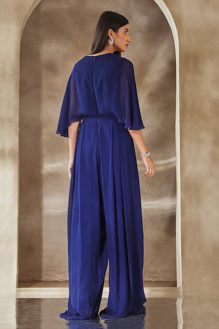 Seema Thukral Floral Embroidered Neck Draped Jumpsuit For Kids