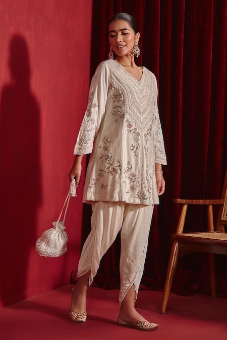Ajiesh Oberoi Kavya Embroidered Kurta Dhoti Pant Set 