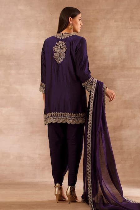 Shop Jayanti Reddy Purple Silk Zardozi Round Embroidered Tunic Dhoti Pant Set at Aza Fashions Shop_Jayanti Reddy_Purple Silk Zardozi Round Embroidered Tunic Dhoti Pant Set _at_Aza_Fashions