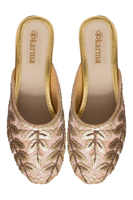 Kkarma Accessories Rose Gold Floral Embroidered Mules 
