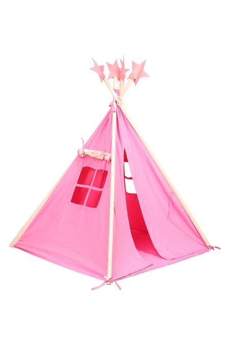 Shop My Gift Booth Pink Canvas Portable Teepee Tent With Padded Mat at Aza Fashions Shop_My Gift Booth_Pink Canvas Portable Teepee Tent With Padded Mat_at_Aza_Fashions