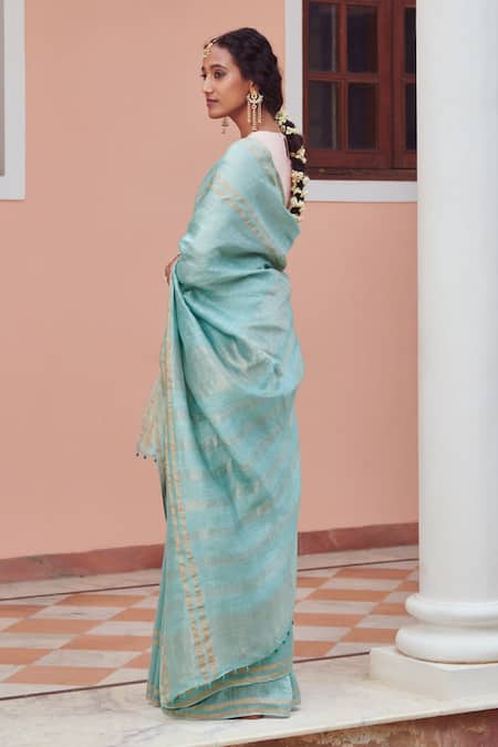 Dressfolk Aasmaani Zari Stripe Saree With Running Blouse 