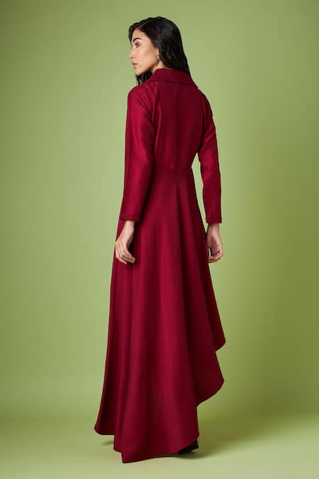 Shop Aakaar Maroon Cotton, Silk Beads Floral Embellished Blazer And Pant Set at Aza Fashions Shop_Aakaar_Maroon Cotton, Silk Beads Floral Embellished Blazer And Pant Set _at_Aza_Fashions