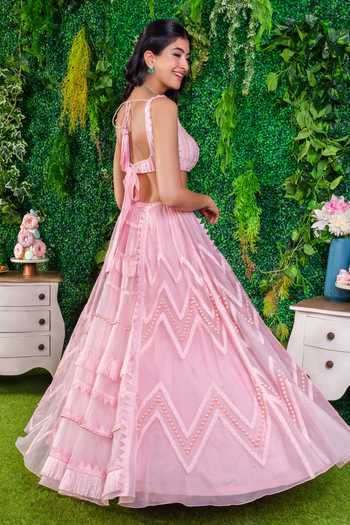 Shop Ohaila Khan Pink Organza, Crepe Lace, Pearls, Smocking Hanna Embroidered Lehenga Set at Aza Fashions Shop_Ohaila Khan_Pink Organza, Crepe Lace, Pearls, Smocking Hanna Embroidered Lehenga Set _at_Aza_Fashions