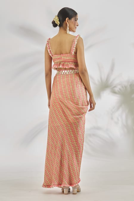 Gopi Vaid Saira Embroidered Blouse With Abstract Print Skirt 