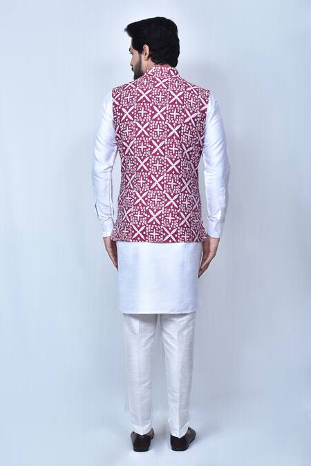 Buy Magenta Kurta And Pant Art Silk Printed Bandhani & Cotton 