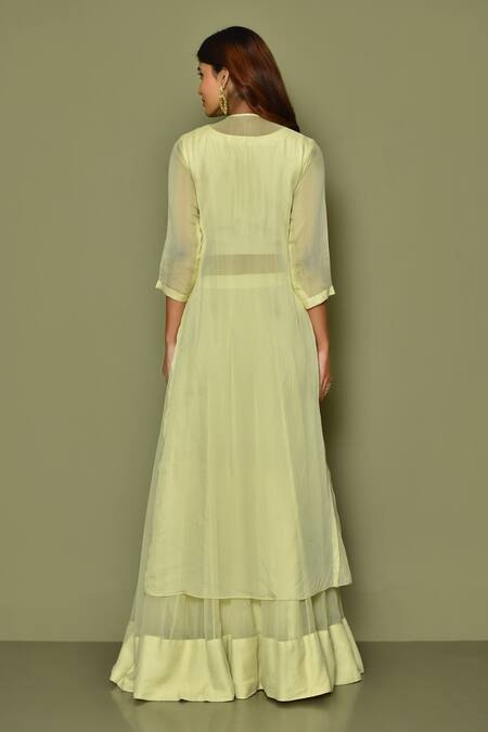 Shop Samyukta Singhania Green Long Jacket With Lehenga Set at Aza Fashions Shop_Samyukta Singhania_Green Long Jacket With Lehenga Set _at_Aza_Fashions