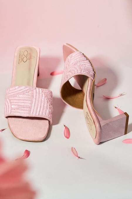 Shop SCHON ZAPATO Pink Sequin Embellished Heels at Aza Fashions Shop_SCHON ZAPATO_Pink Sequin Embellished Heels _at_Aza_Fashions