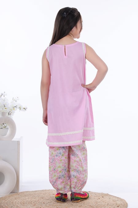 Shop Kalp Pink Cotton Embroidery Liba Neckline Kurta And Pant Set at Aza Fashions Shop_Kalp_Pink Cotton Embroidery Liba Neckline Kurta And Pant Set _at_Aza_Fashions