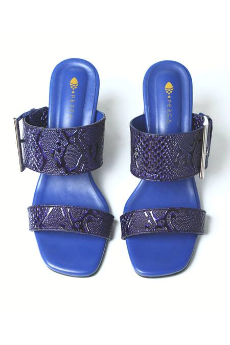 Shop Perca Blue Textured Block Heels at Aza Fashions Shop_Perca_Blue Textured Block Heels_at_Aza_Fashions