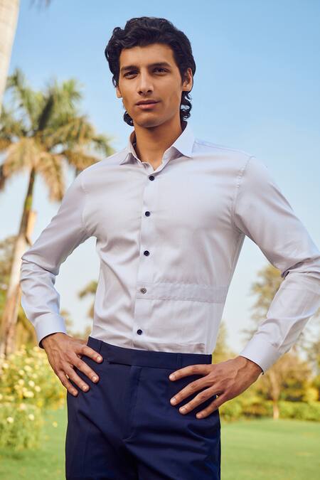 Shop_Philocaly_Grey Cotton Ember Pinstripe Shirt _at_Aza_Fashions