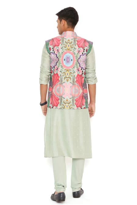 PS Men By Payal Singhal Enchanted Print Bundi Kurta Set 