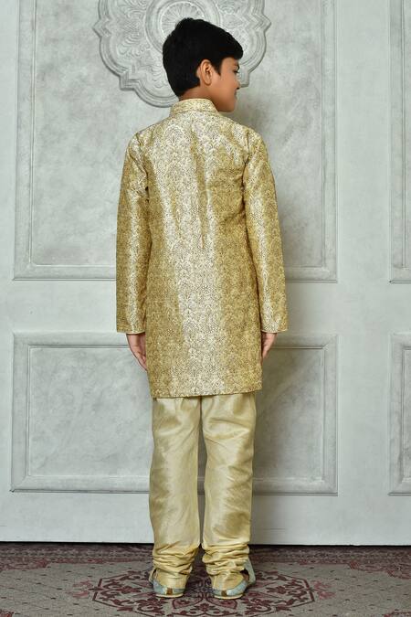 Shop_Petite Pomme_Beige Silk Embroidery Paisley Kurta _at_Aza_Fashions