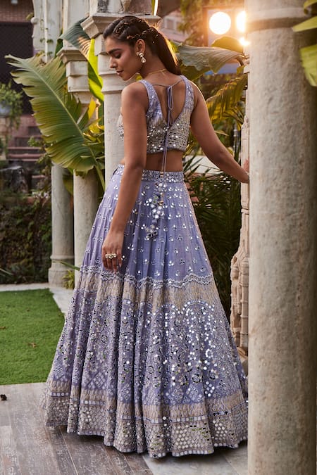 Mehak Murpana Geometric Mirror Embroidered Lehenga Set 