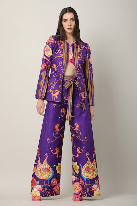 Shop Limerick By Abirr N' Nanki Multi Color Sheeted Satin Blend Printed Floral Fern Pant at Aza Fashions Shop_Limerick By Abirr N' Nanki_Multi Color Sheeted Satin Blend Printed Floral Fern Pant _at_Aza_Fashions