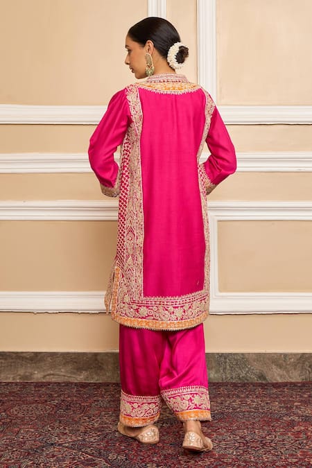 Sheetal Batra Pink Dupatta Organza, Kurta Pure Chanderi, Embroidered A-line Set Online at Aza Fashions Sheetal Batra_Pink Dupatta Organza, Kurta Pure Chanderi, Embroidered A-line Set _Online_at_Aza_Fashions