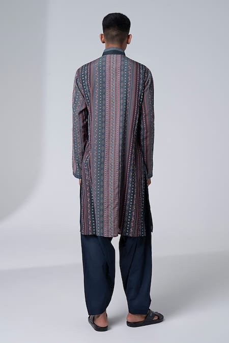 Shop Siddhartha Bansal Grey Cotton Dobby Printed Autumn Shower Dixy Kurta Set at Aza Fashions Shop_Siddhartha Bansal_Grey Cotton Dobby Printed Autumn Shower Dixy Kurta Set _at_Aza_Fashions