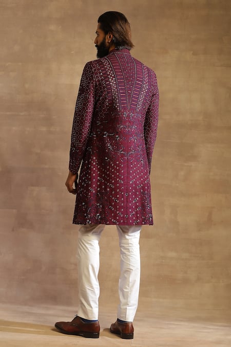 Raghavendra Rathore Jodhpur Embroidered Raw Silk Achkan Kurta 