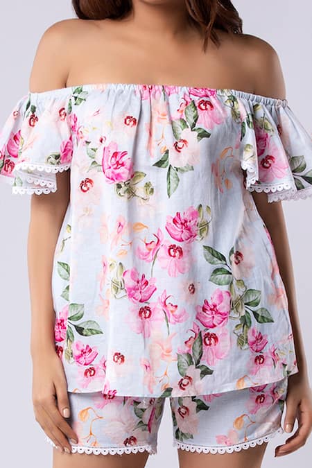 Tangerine Tiger Linen Floral Print Top & Shorts Set 