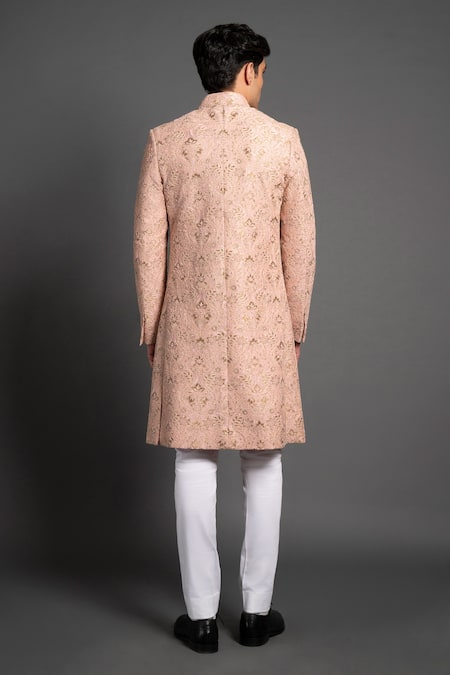 Shop Raghavendra Rathore Jodhpur Pink Silk Embroidery Mural Achkan at Aza Fashions Shop_Raghavendra Rathore Jodhpur_Pink Silk Embroidery Mural Achkan _at_Aza_Fashions