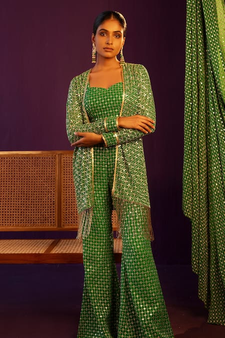 Evra By Nikita Tassel Embroidered Jacket Pant Set 