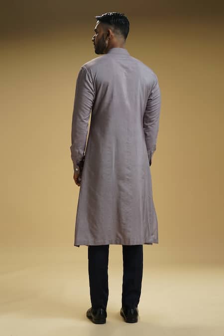 Shop Kommal Sood Purple Cotton Silk Solid Front-open Kurta And Trousers Set at Aza Fashions Shop_Kommal Sood_Purple Cotton Silk Solid Front-open Kurta And Trousers Set _at_Aza_Fashions