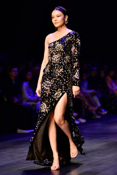 Nachiket Barve Cosmic Gardenia One Sleeve Gown 