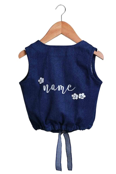 Shop_MI Dulce AN'YA_Blue Denim, Cotton Embroidery Applique Work Tie-up Jacket _at_Aza_Fashions
