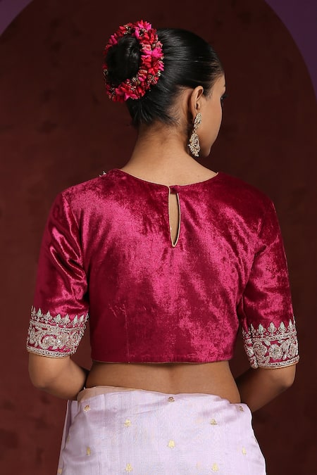 Weaver Story Pure Velvet Zardozi Hand Embroidered Blouse 