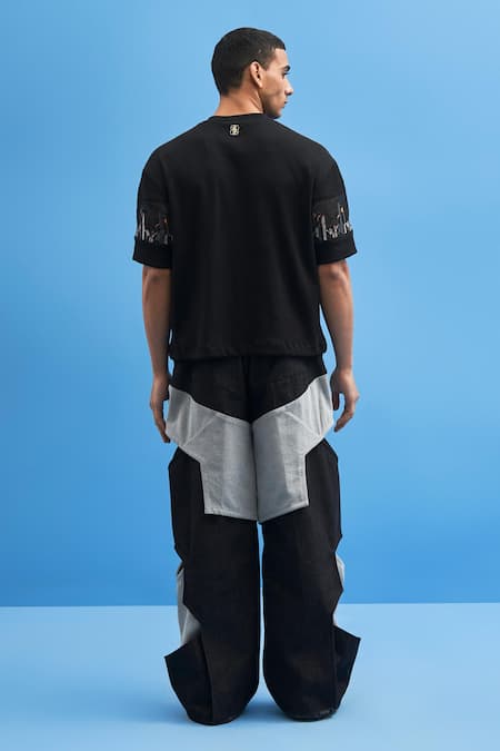 Shop_Siddhant Agrawal_Black Georgette, Rib Coastline Embroidered T-shirt _at_Aza_Fashions