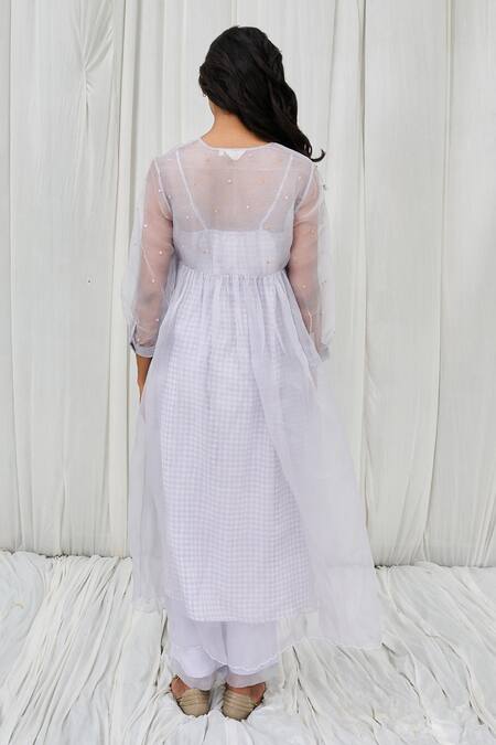 Shop Ayaka Blue Silk Organza Embroidery V-neck Floral Dress at Aza Fashions Shop_Ayaka_Blue Silk Organza Embroidery V-neck Floral Dress _at_Aza_Fashions