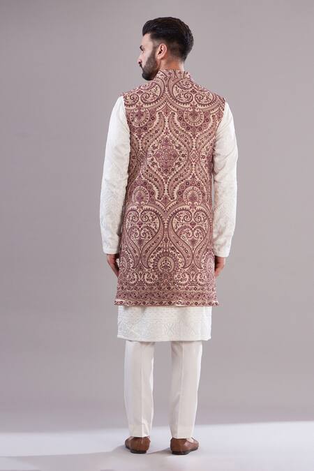 Shop_Kasbah_Multi Color Georgette, Cotton Embroidery Royal Jamawar Kashmiri Open Shrug _at_Aza_Fashions