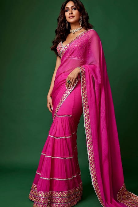 Rani Pink Silk Jacquard Woven And Embroidery Lace Border Saree With  Embroidery Blouse » BRITHIKA Luxury Fashion