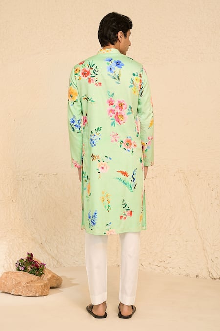 Chrkha Vintage Floral Print Kurta With Pant 