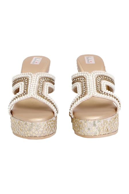 Shop Fuchsia by aashaka mehta White Sequins, Pearls Twilight Embroidered Platform Wedges at Aza Fashions Shop_Fuchsia by aashaka mehta_White Sequins, Pearls Twilight Embroidered Platform Wedges _at_Aza_Fashions