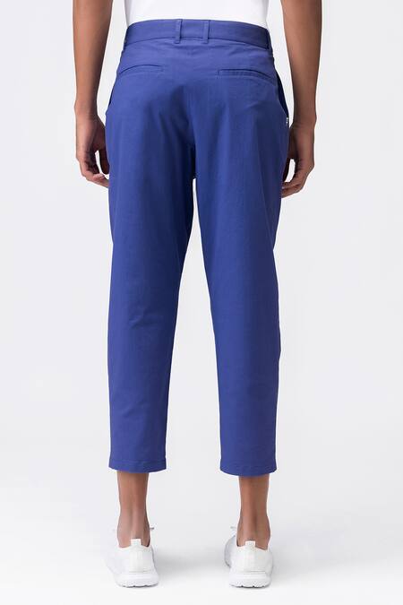 Shop Genes Lecoanet Hemant Blue Cotton Twill Plain Pleated Trouser at Aza Fashions Shop_Genes Lecoanet Hemant_Blue Cotton Twill Plain Pleated Trouser _at_Aza_Fashions