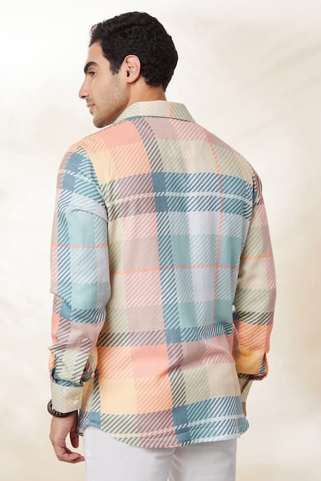 Shop_Seven_Multi Color Cotton, Twill Neo Chequerd Patten Shirt _at_Aza_Fashions
