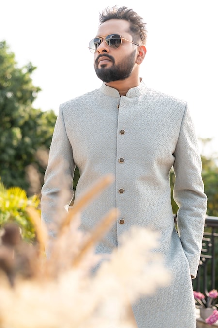 Decemberbyvivek Flower Hand Embroidered Bandhgala Jacket & Pant Set 